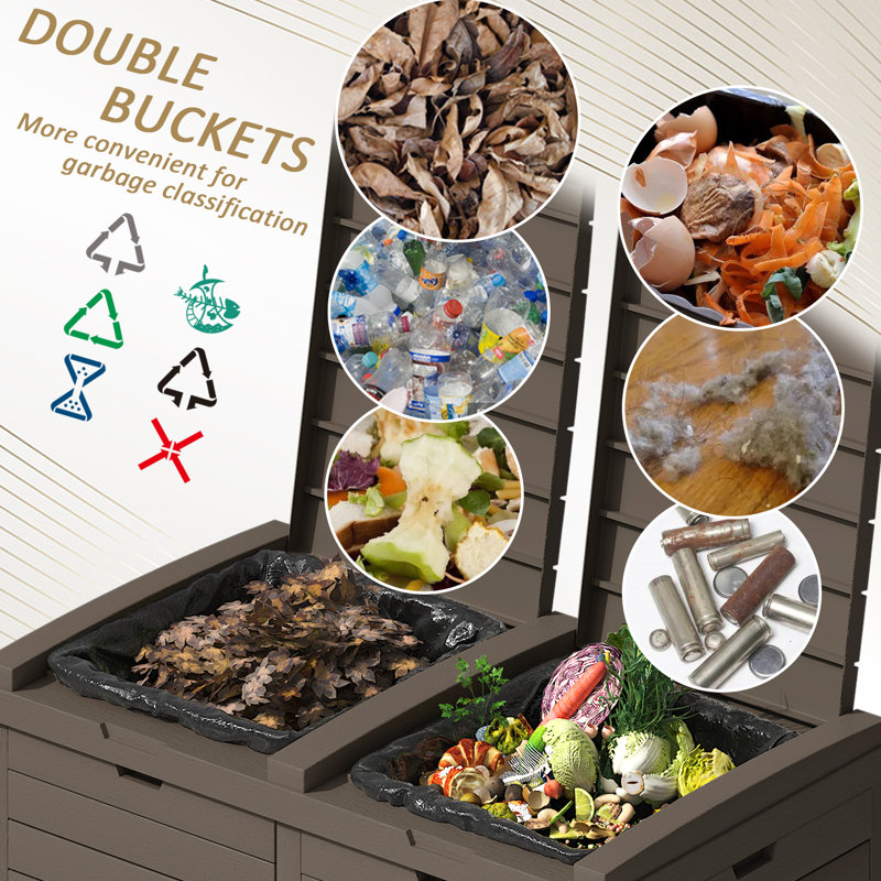 Devoko 61 Gallon Hideaway Dual Trash Can with Lid and Drip Tray